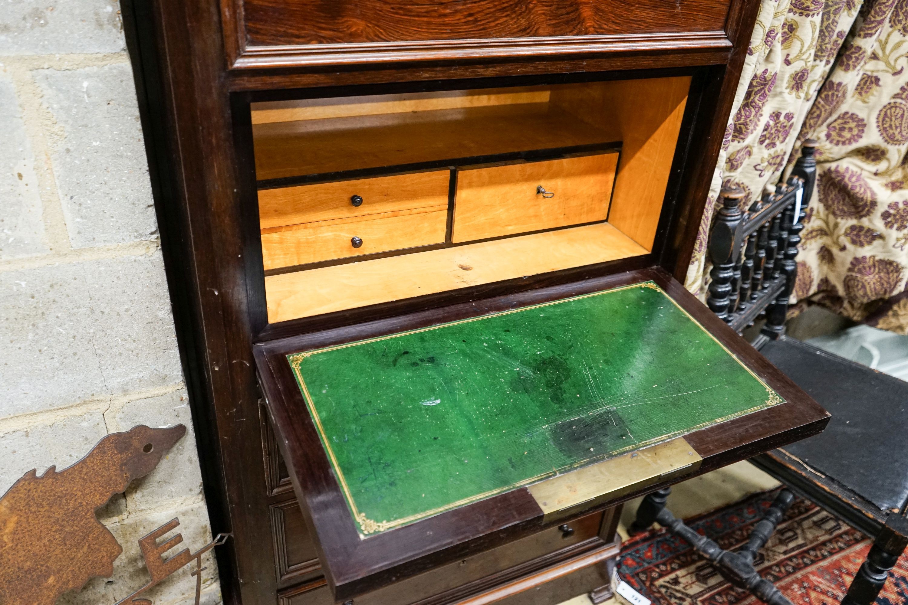 A 19th century French rosewood tall secretaire chest, width 80cm, depth 44cm, height 156cm